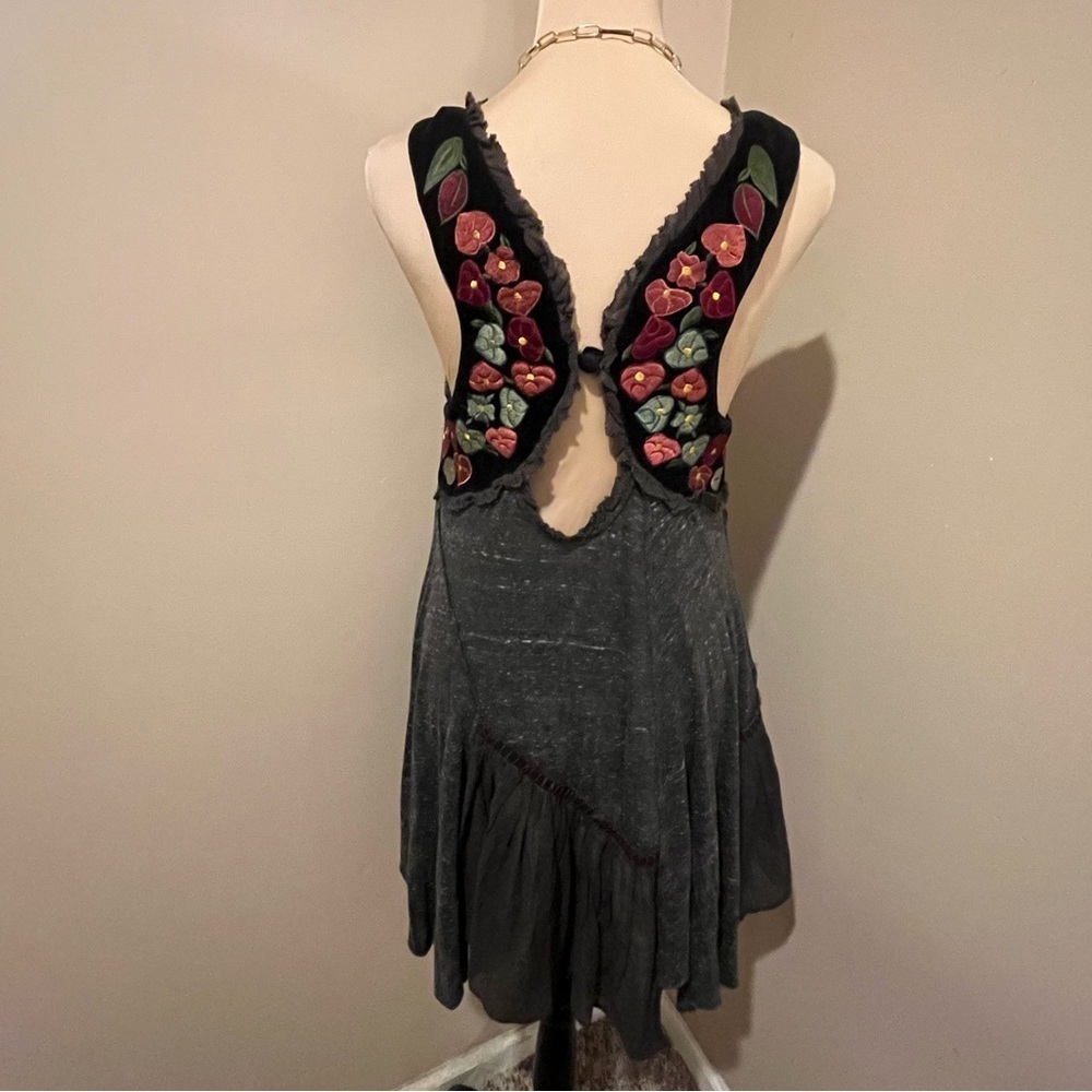 Free People Charcoal Sleeveless Hi/Low Tunic/Mini, Embroidered, smallback